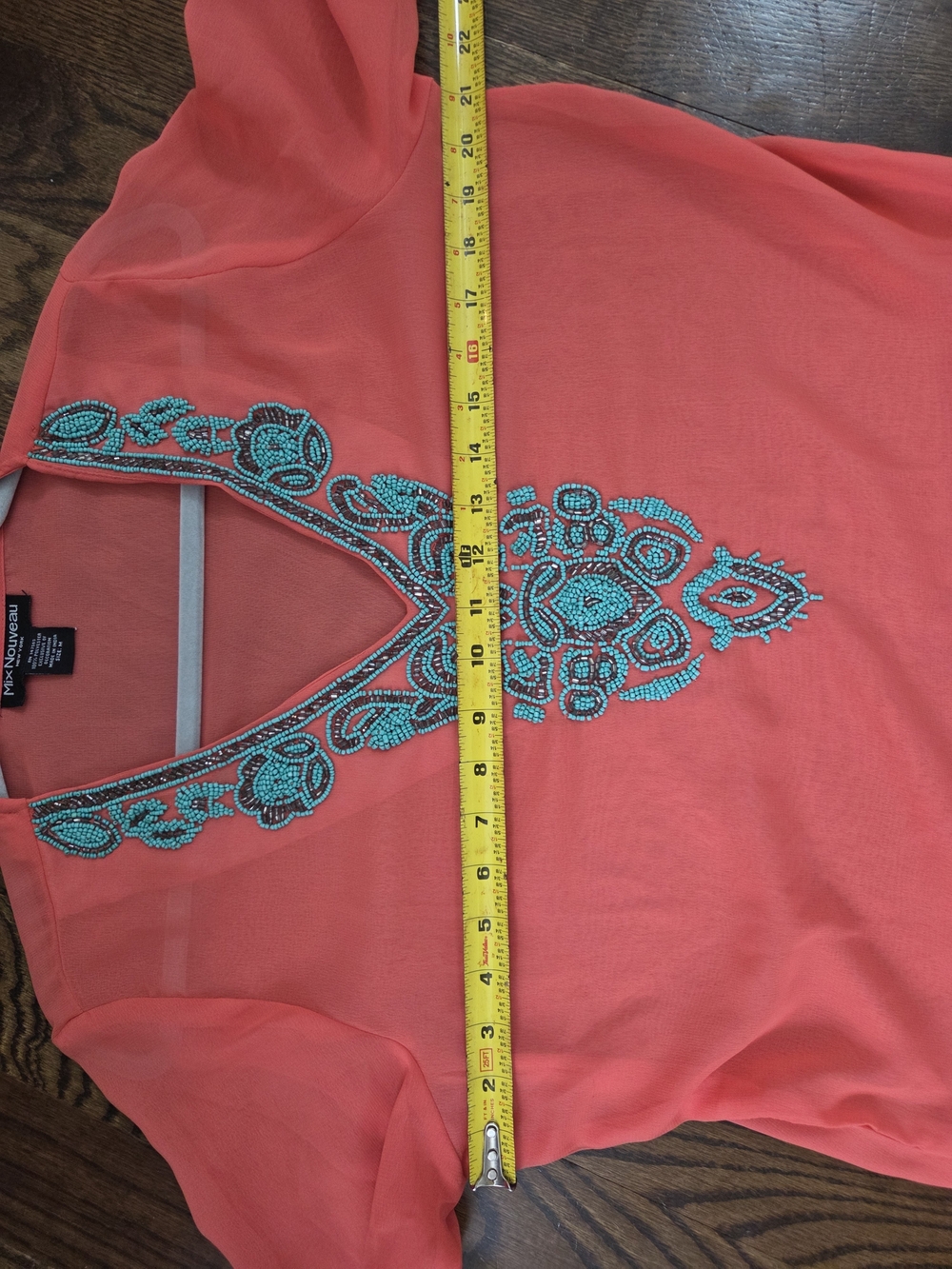 Mix Nouveau Coral And Turquiose Embellished V-Neck Swim Coverup - Picture 7 of 8